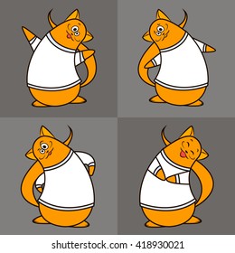 Cats emotions.Funny, vector red cats