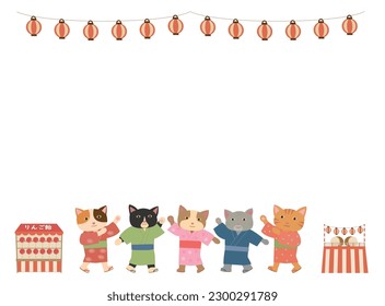 Cats enjoy Japanese summer festival background.