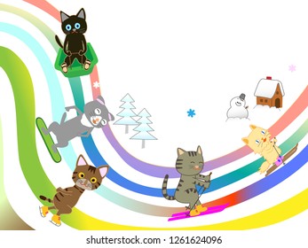 Cats enjoying winter sports.