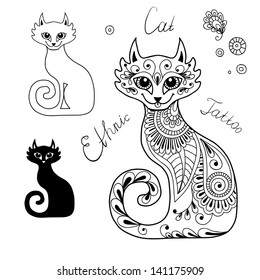 The Cats in the ethnic style. Vector illustration.