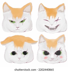 cat's expression. sad, angry, cute, laughing, kawaii cat head face. vector illustration cartoon character design art drawing. for children book