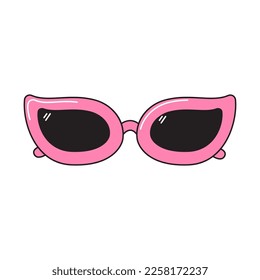 Cat's eye lens pink-rimmed glasses retro 90s style. Colorful vector sticker isolated on white background.