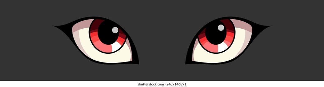 Cat's eyes. Bright eyes of a dark cat. Cartoon style. Vector. Feline care concept. 