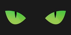 Cat's Eyes In A Dark. Dangerous Eyes Of A Cat. Hunter Eyes. Green Cat Eyes Flat Vector Illustration. A Black Cat