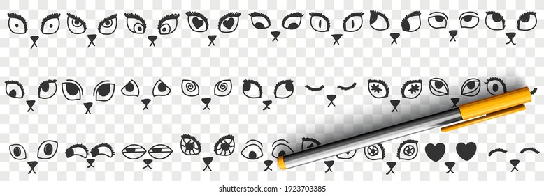 Cats eyes and noses doodle set