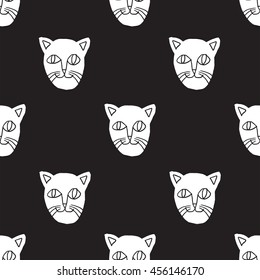 cats face black and white head animal pets pattern