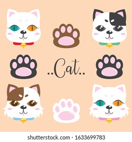 Cats face. Cute  cat characters faces, Animals set