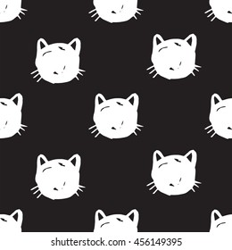 cats face heads  pets pattern black and white 