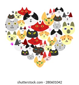 cats face in heart-shape
