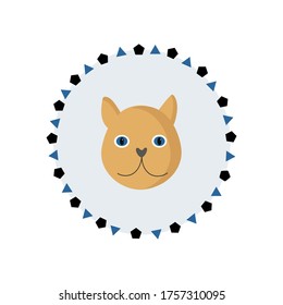 The cat's face is orange in the form of a round logo