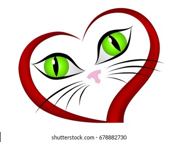 Cats face in red heart
