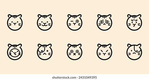 The cat's face is represented by various expressions with pictogram icons