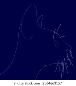 Cat's face is shown in a blue background. The cat's face is drawn in blue. The cat's face is drawn in a very detailed manner, with the eyes