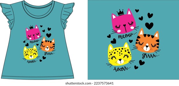 CATS FACE. t shirt graphic design vector illustration \