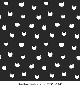 Cats faces cartoon doodle vector seamless silhouette pattern.