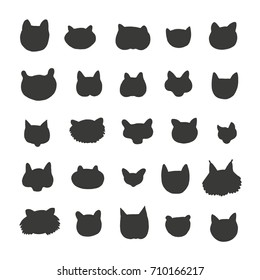 Cats faces cartoon doodle vector silhouette set.