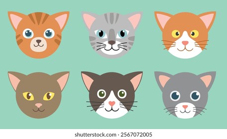 Cats faces. Cute funny cat characters.