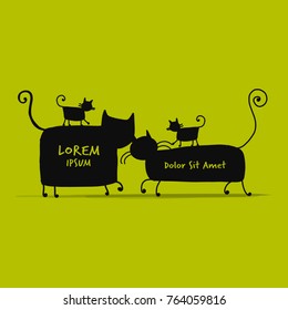 Cats family with kittens, sketch for your design. Vector illustration