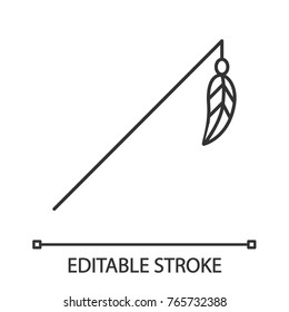 Cat's feather toy linear icon. Thin line illustration. Pets supplies. Teaser toy. Contour symbol. Vector isolated outline drawing. Editable stroke
