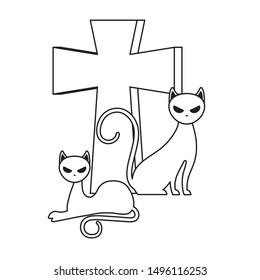 cats feline animals of halloween with cross