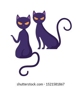 cats feline animals of halloween vector illustration design