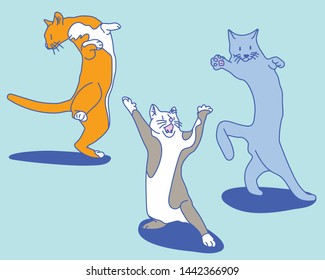 Cats fighting in strange and funny postures. hand drawn style vector design illustrations.