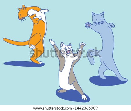 Cats fighting in strange and funny postures. hand drawn style vector design illustrations.