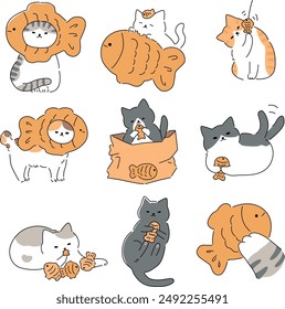 Gatos con galletas de pescado, Vector