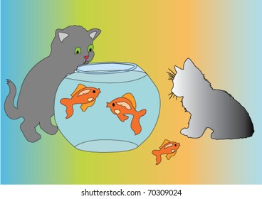 Cats and fishes - vector