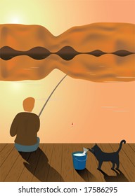 cat's fishing - vector illustration