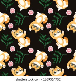 cats and floral vector pattern illustration 