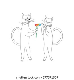 Cats with flowers, vector illustration