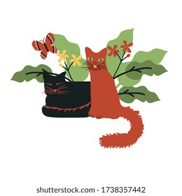 Cats and flowers vectro illustration