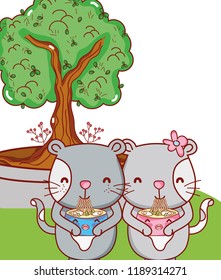 Cats and food kawaii cartoons