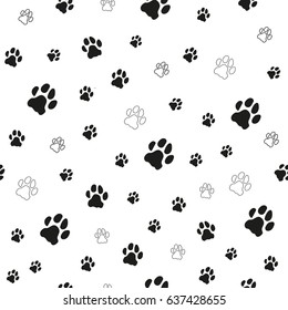 Cat's footprints. Seamless monochrome vector pattern.