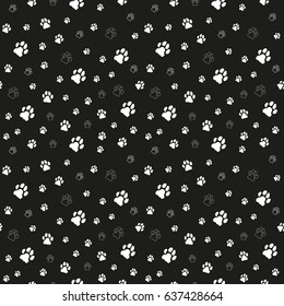 Cat's footprints. Seamless monochrome vector pattern.