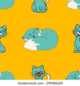 Cats and Fox. hand drawn seamless pattern background. Vector illustration