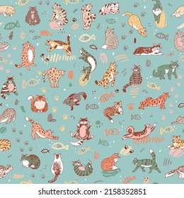 cats funny animals vector seamless pattern