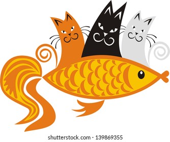 Cats goldfish vector illustration