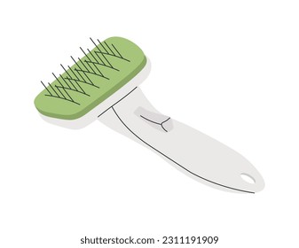 Cats green comb concept. Grooming and health care for pets. Beauty, elegance and aesthetics. Sticker for social networks and messengers. Cartoon flat vector illustration isolated on white background