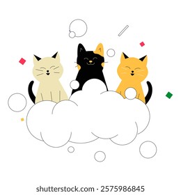 Cats Grooming On A Cloud With Soap Bubbles In Flat Vector Illustration Symbolizing Hygiene, Playfulness, And Animal Care, Isolated On White Background