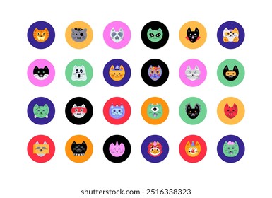 Cats in Halloween costumes. Cat characters. Set of avatars. Flat illustration. Vector file.