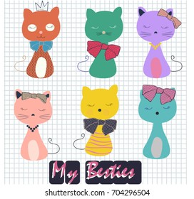Cats, hand draw cats. set of cats. cat illustration with different colors. colorful cats. cute kitty, adorable animal