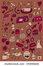 Cats Hand Drawn Color Cartoon Set