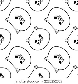 Cats hand drawn in line art style. Seamless pattern. Black and white pattern.