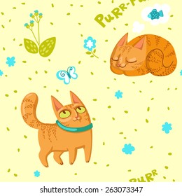 cats. hand drawn seamless pattern