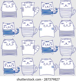 Cats hand drawn seamless pattern. Greeting card template.