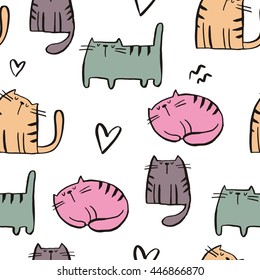 Cats. Hand drawn vector print