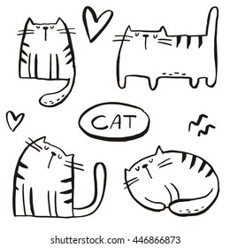 Gatos. Dibujado a mano impresión de Vector