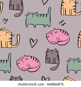 Cats. Hand drawn vector print